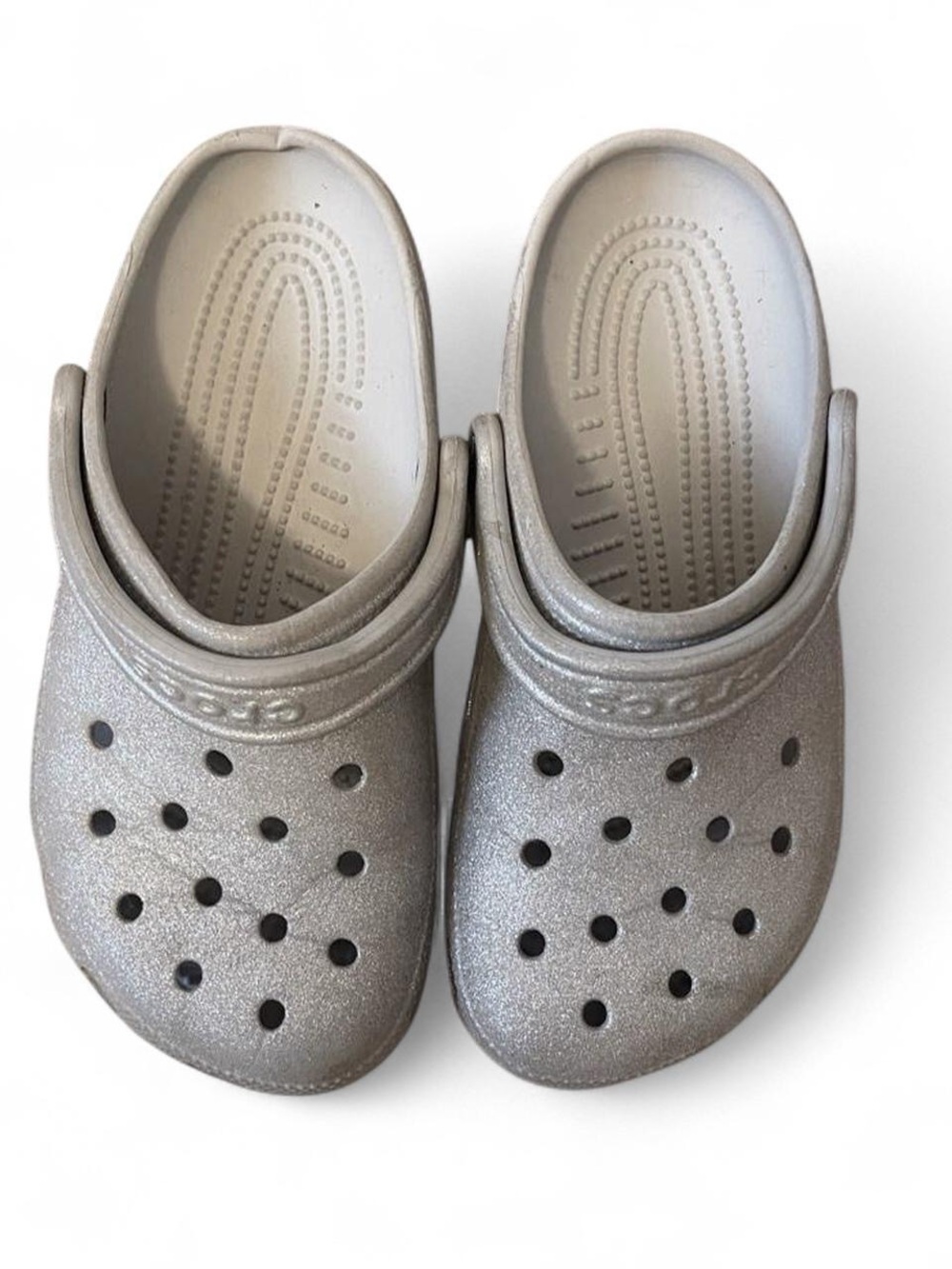 CROCS Glitter Clogs in Metallic Silver